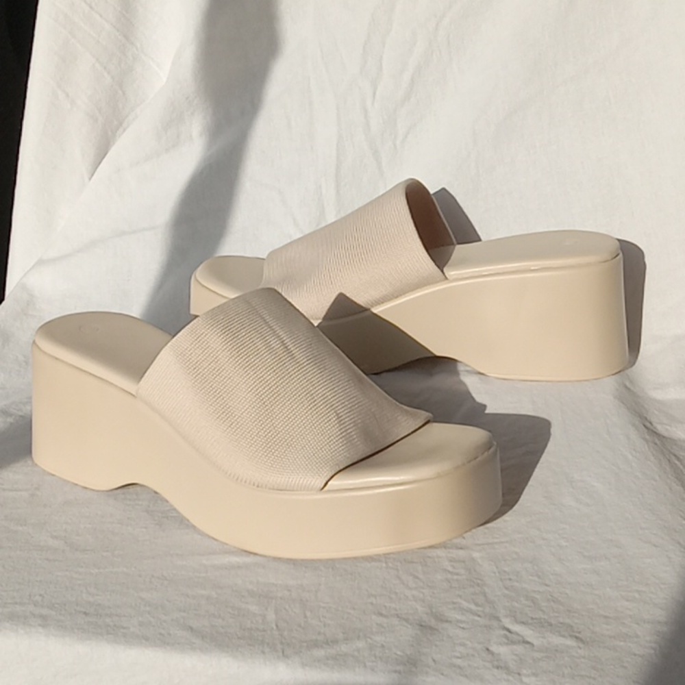 Minshluu Women's Platform Wedge Slides Slip On Sandals Size 10 Cream